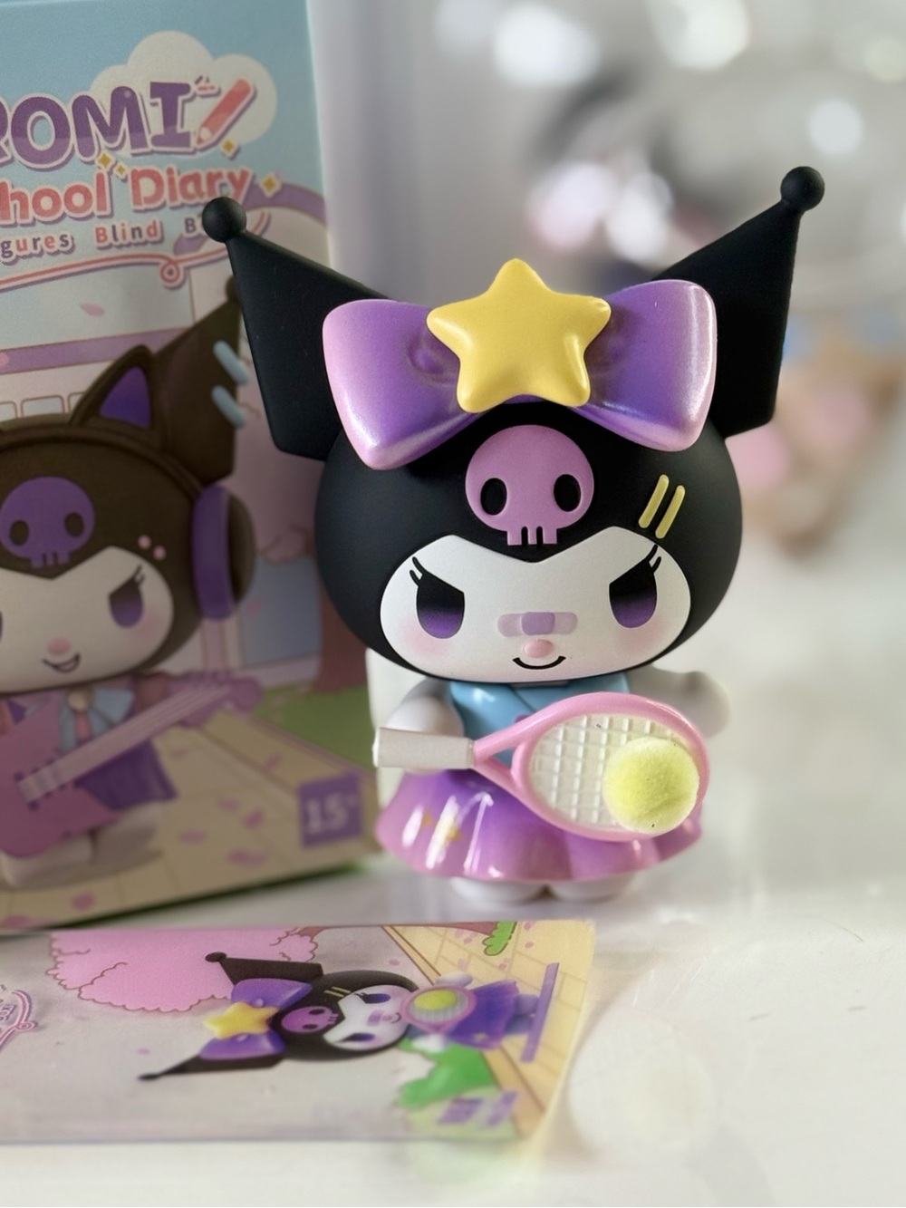 Kuromi school of diaryTennis Mini Figure- Black, Purple, Yellow, Pink. Confirmed